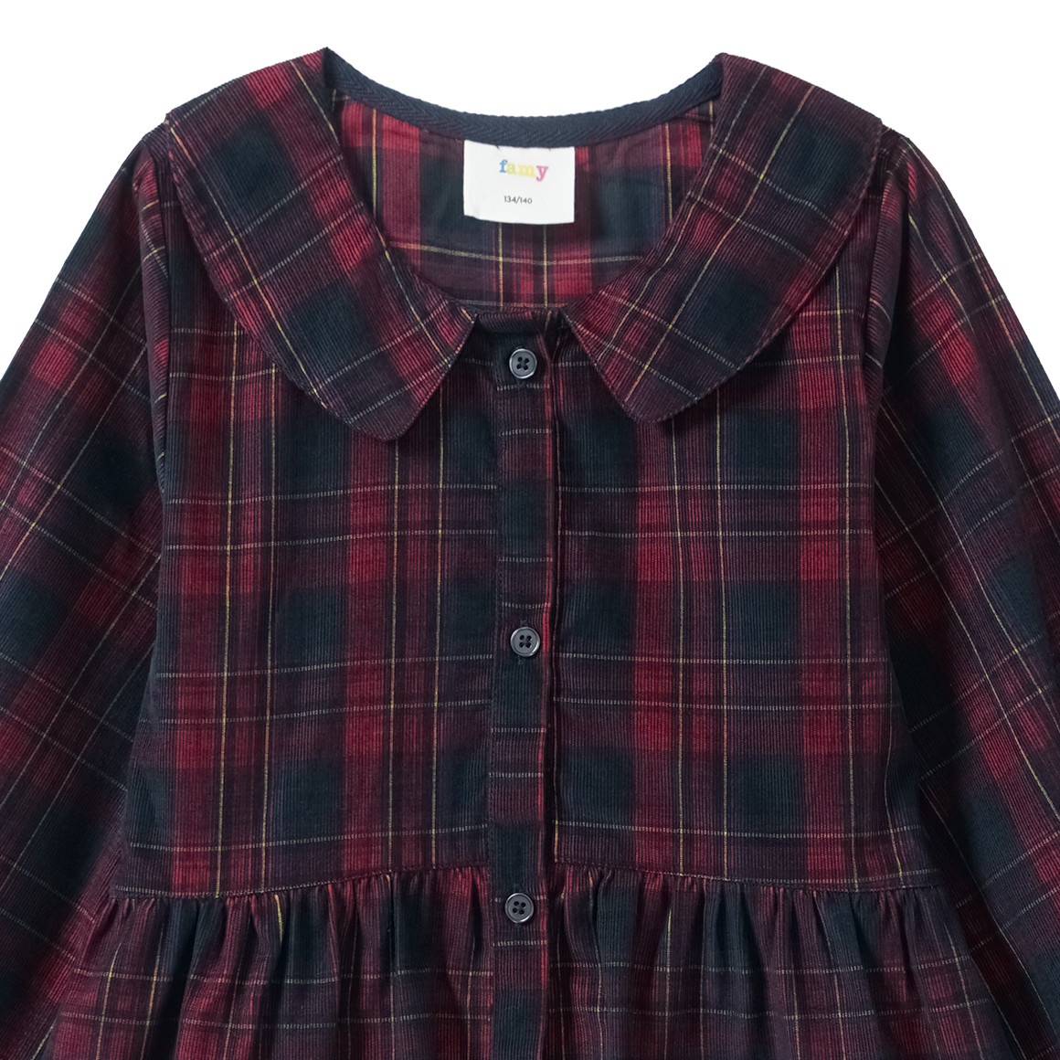 Meisjes jurk in ribfluweel met pofkraag