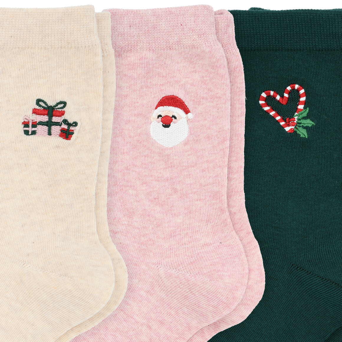 3 paar Kerstsokken voor Dames met borduursel