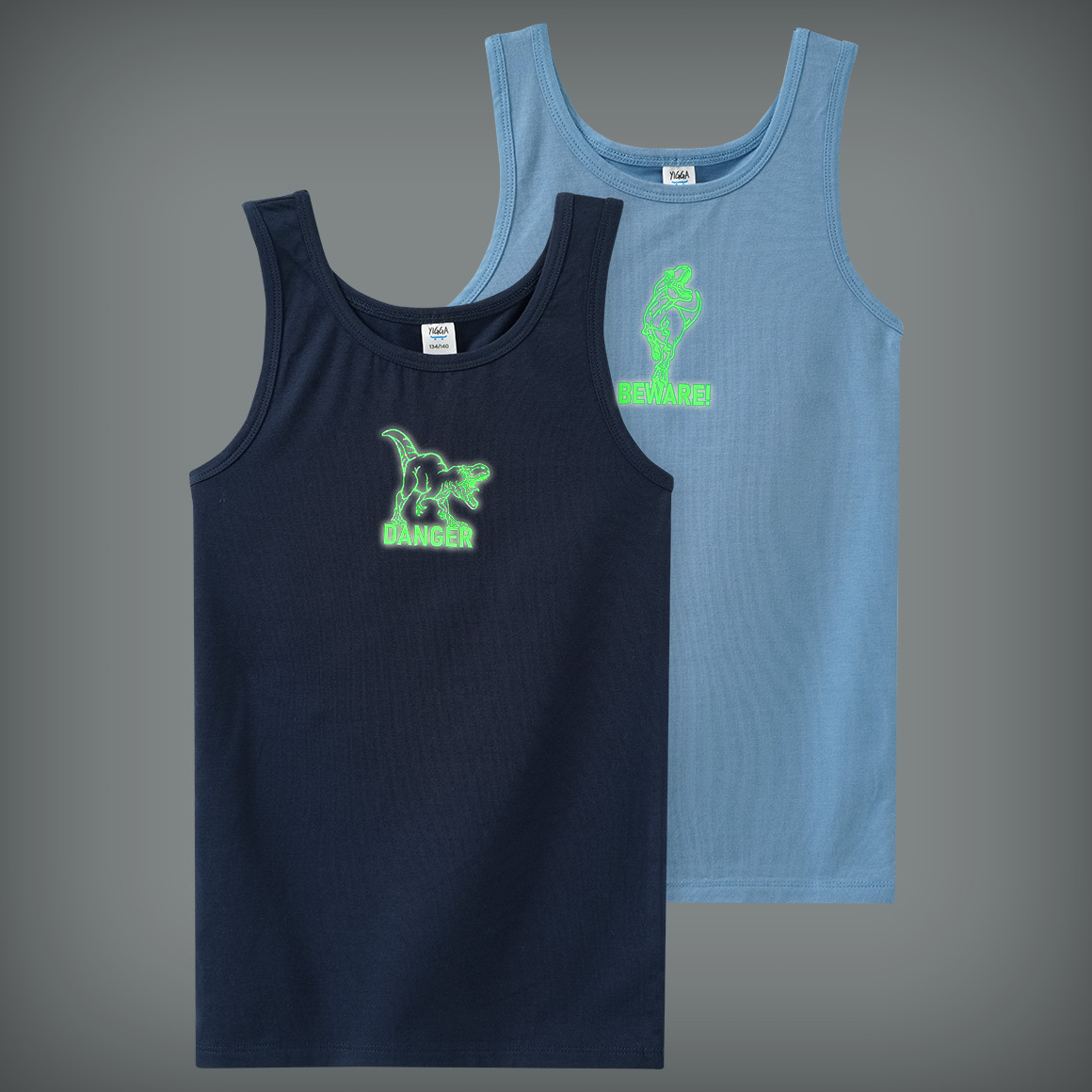 2 Jungen Unterhemden Glow in the dark Effekt