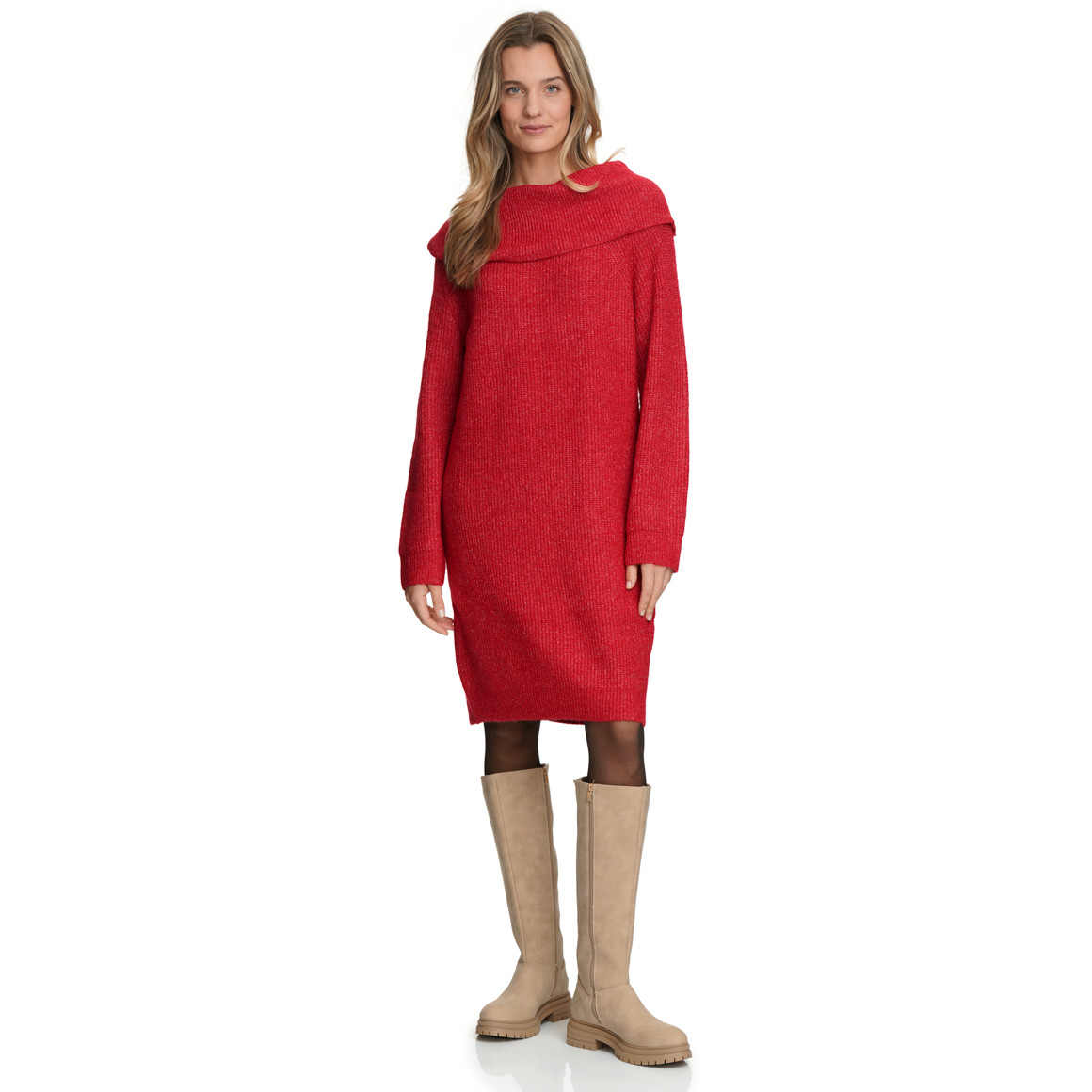 Damen Strickkleid mit Carmenkragen