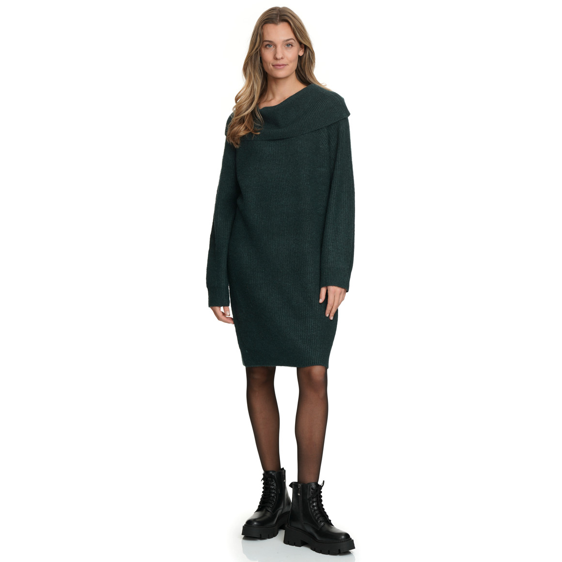 Damen Strickkleid mit Carmenkragen