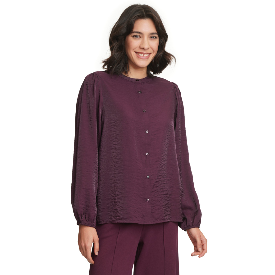 Dames blouse van satijn met knoopsluiting