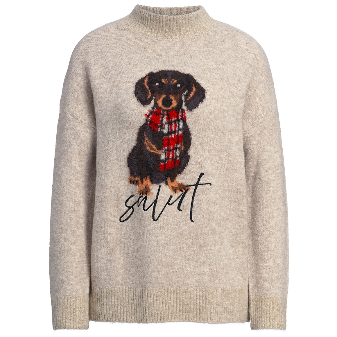Gebreide damestrui met teckelmotief