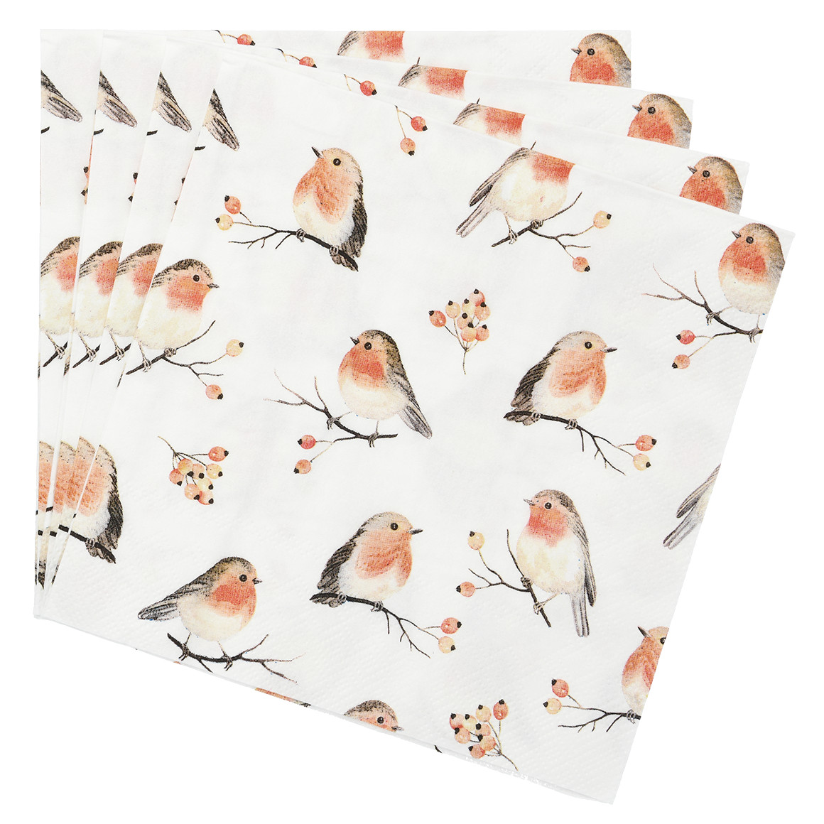 20 Servietten mit Rotkehlchen-Motiv