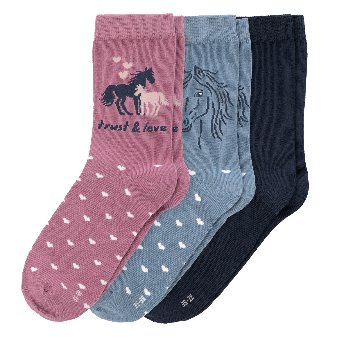 3 Paar Mädchen Socken mit Pferde-Motiven