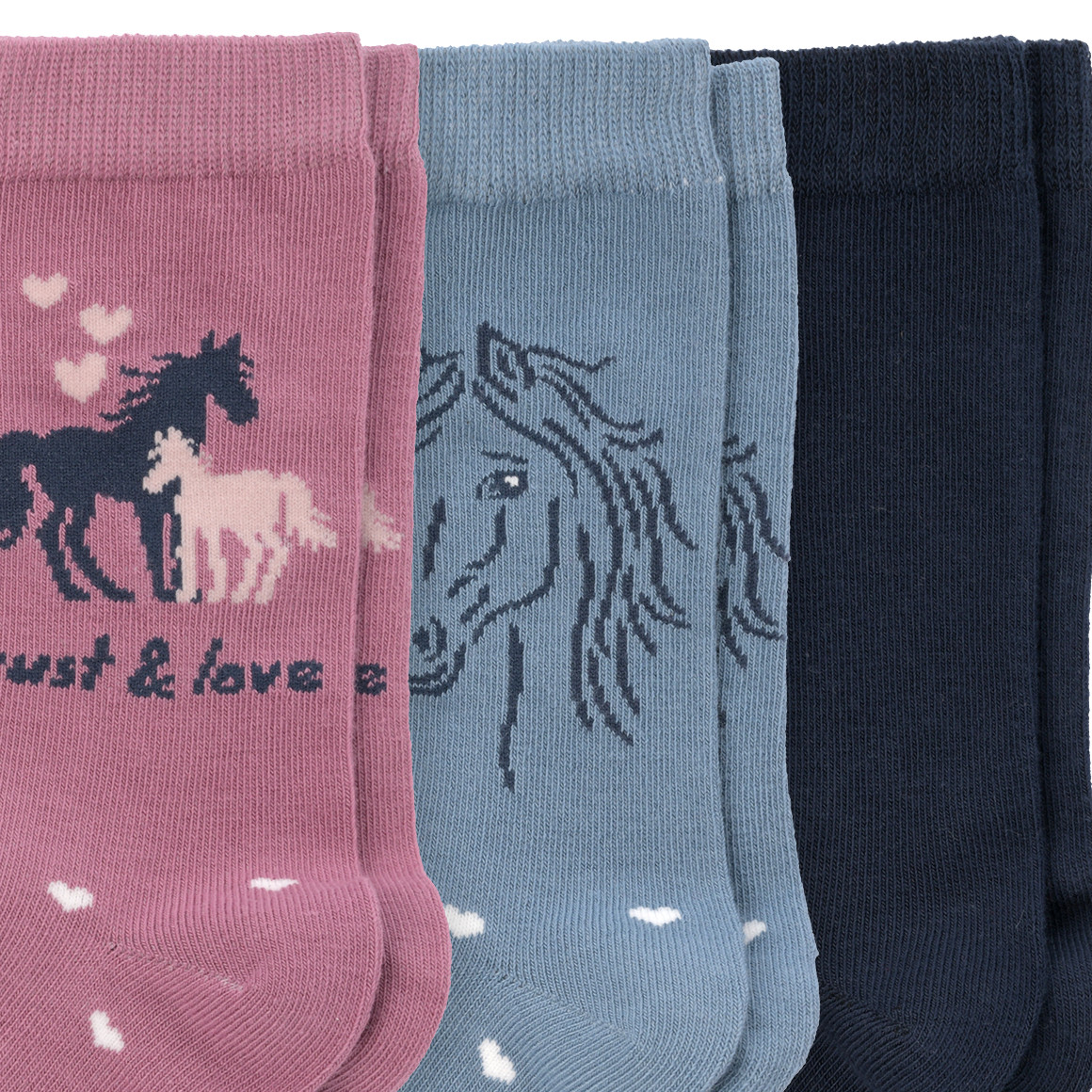 3 Paar Mädchen Socken mit Pferde-Motiven