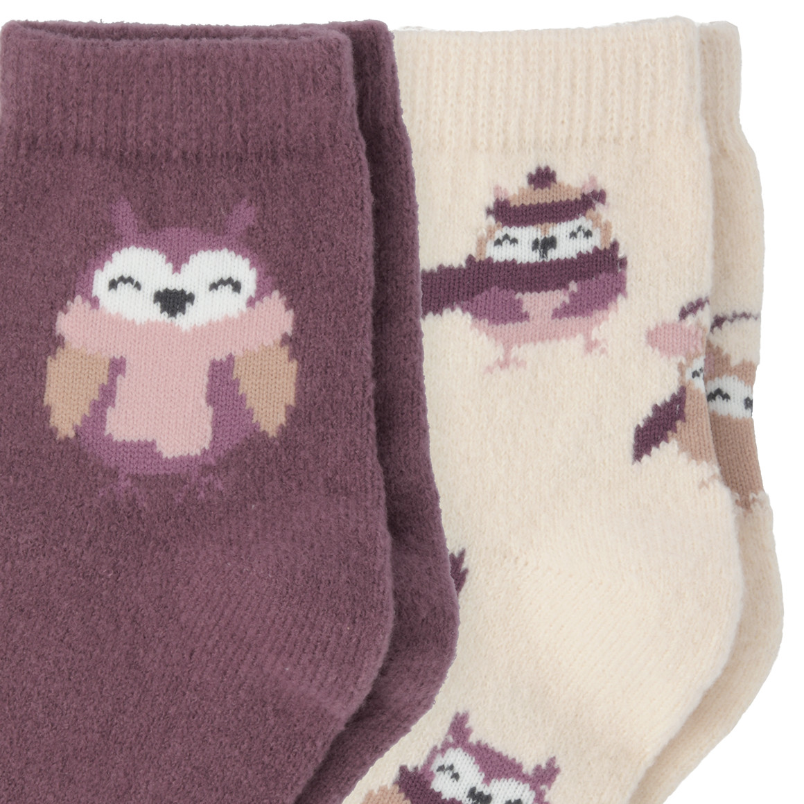2 Paar Mädchen Kuschelsocken mit Eulen-Motiv