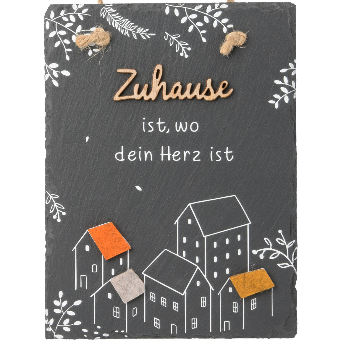 Herz Schieferherz-Dekoschild 'Honey Bees Busy At Work' – 10x10 Cm, Schwarz, Mit Juteband, Für Garten & Wohnung