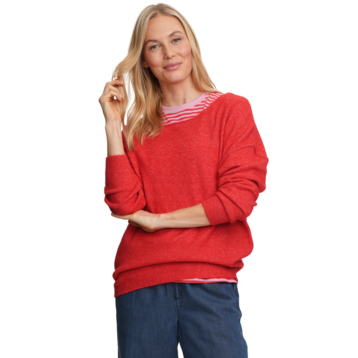Damen Strickpullover mit U-Boot-Ausschnitt