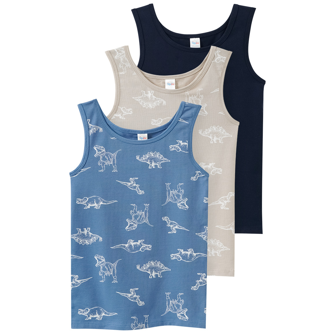 3 Jungen Unterhemden mit Dino-Motiven