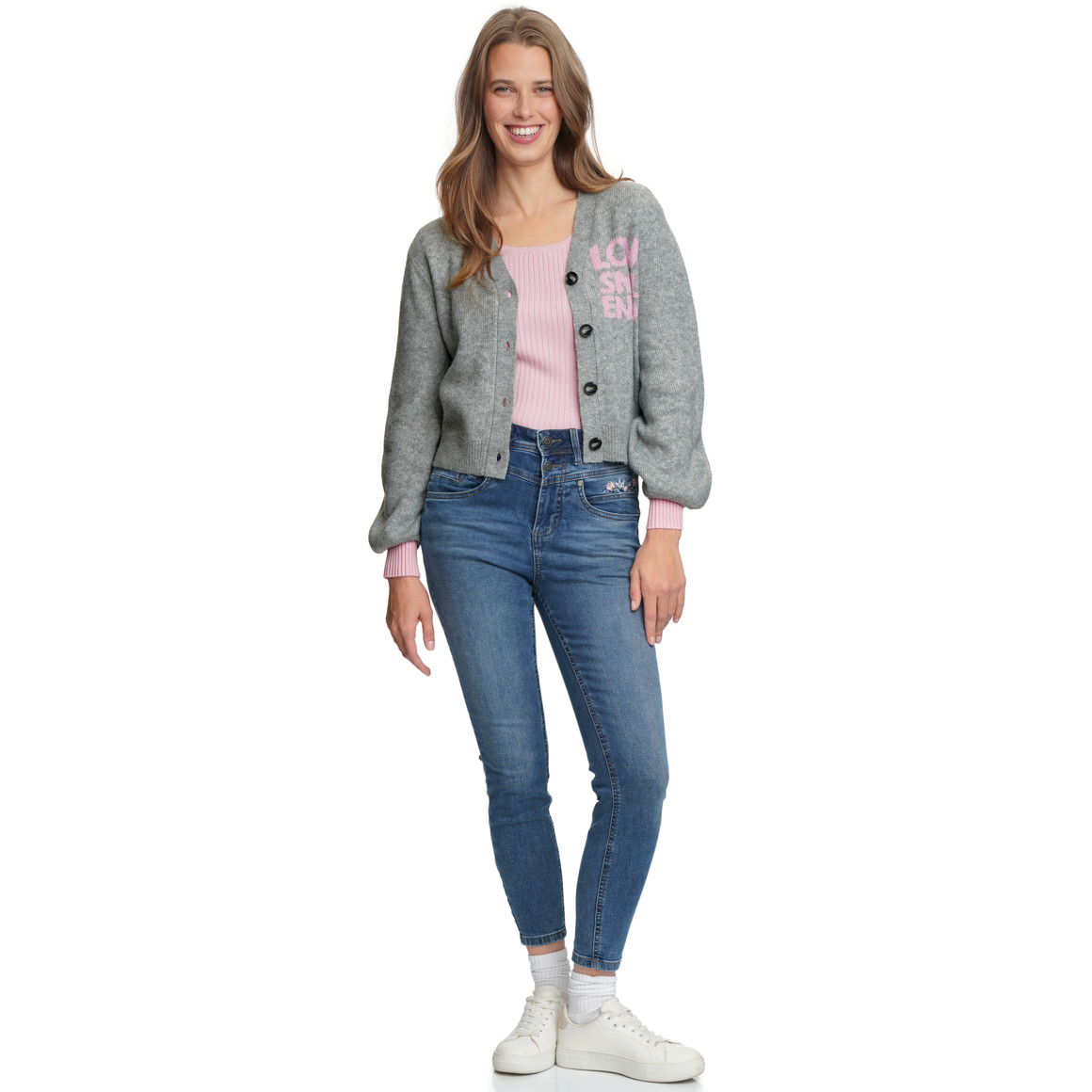 Damen Strickjacke mit Schriftzug