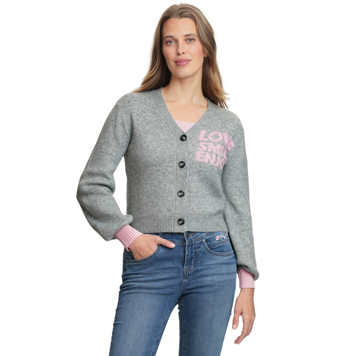 Damen Strickjacke mit Schriftzug