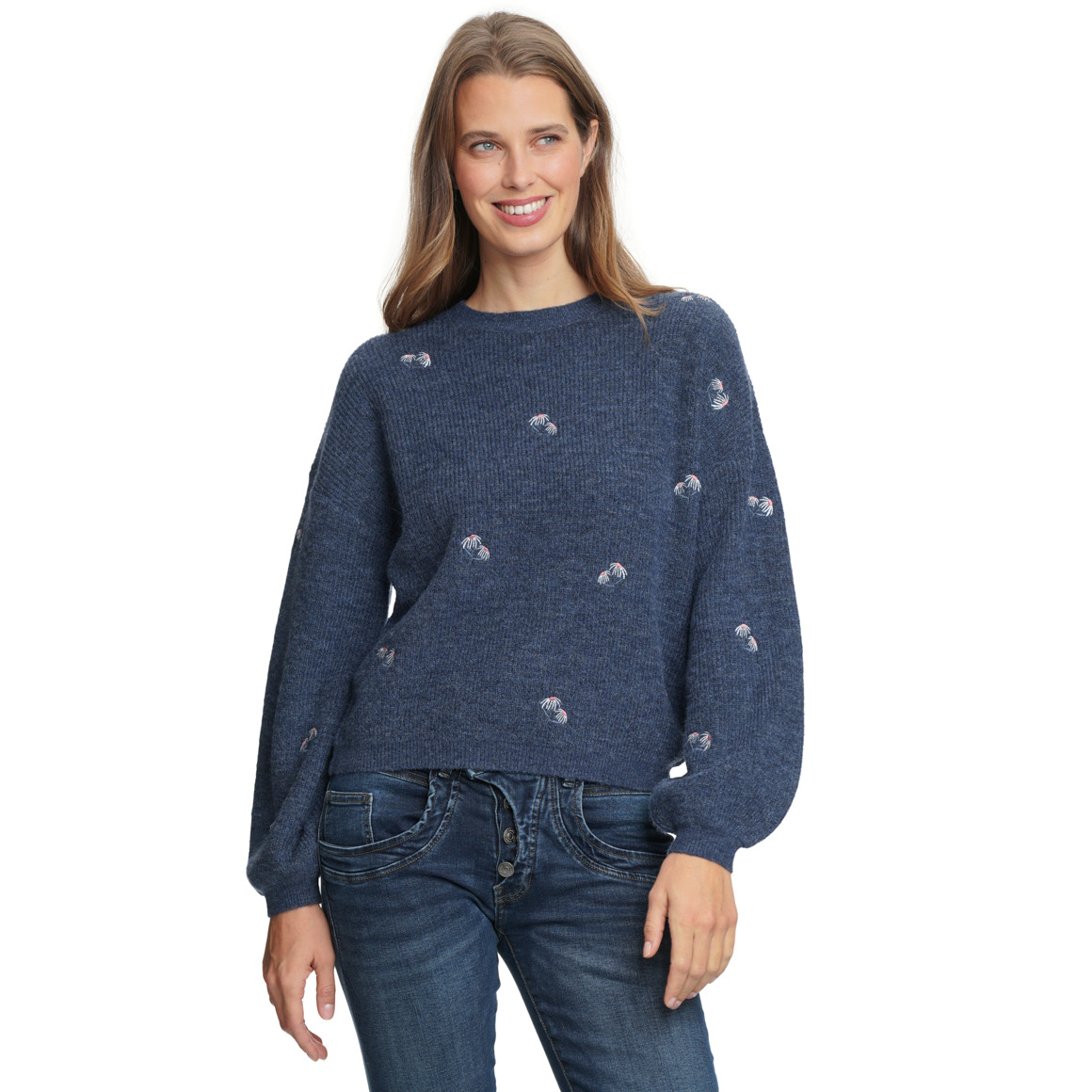 Damen Strickpullover mit Allover-Stickerei