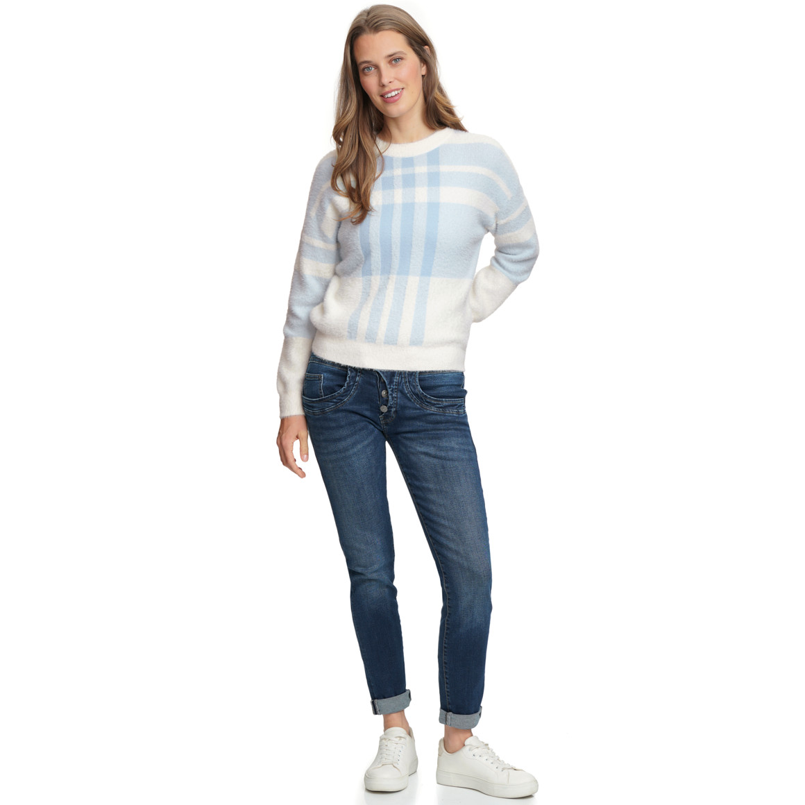 Damen Strickpullover mit Karomuster