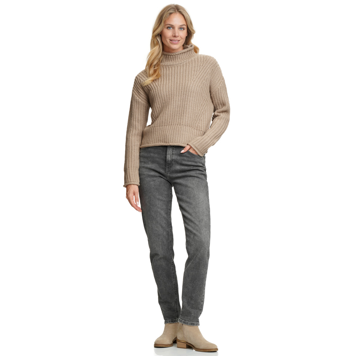 Damen Strickpullover mit Stehkragen