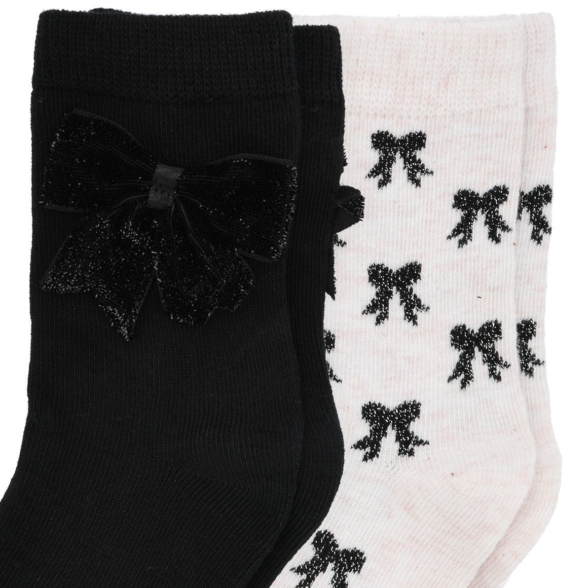 2 Paar Mädchen Socken mit Glitzerschleifen
