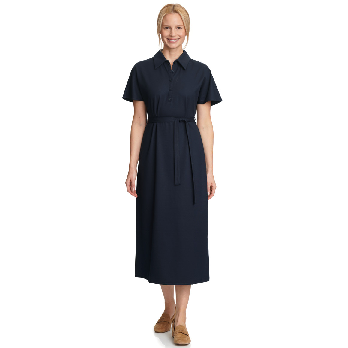 Damen Piqué-Kleid mit Bindegürtel