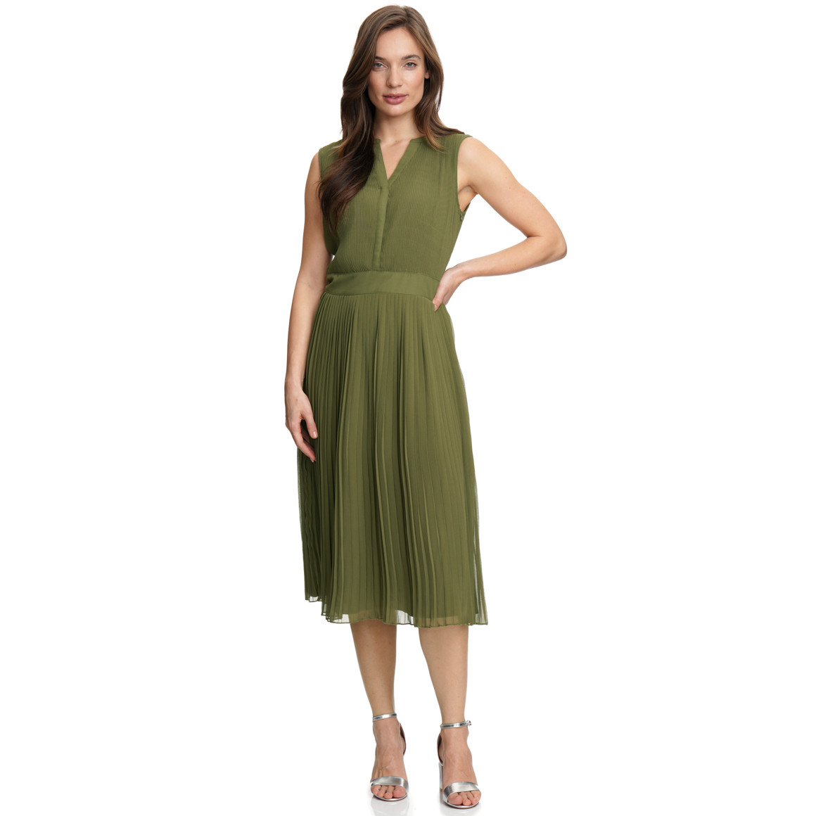 Damen Plissee-Kleid mit kleinem V-Ausschnitt