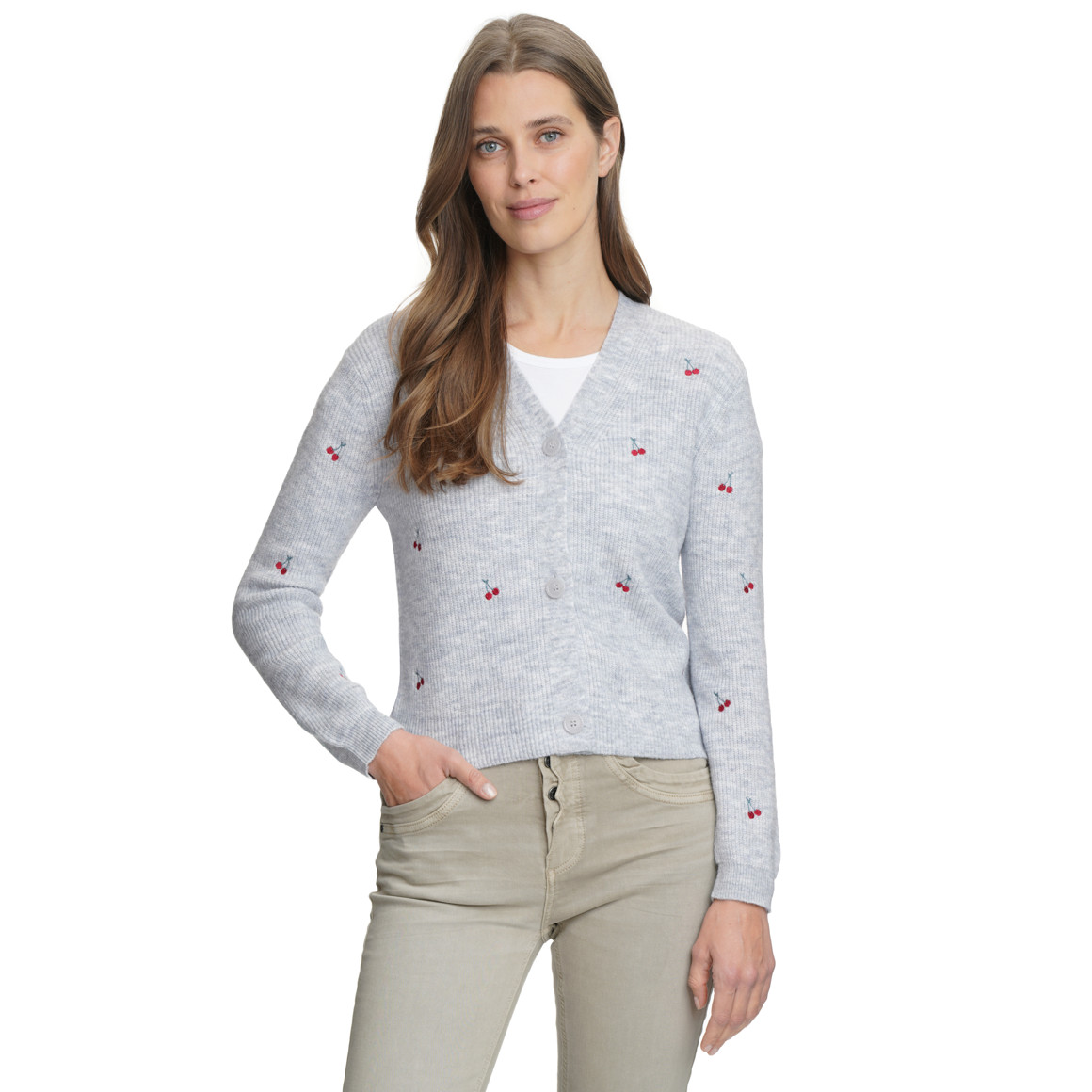 Damen Strickjacke mit Kirsch-Stickerei