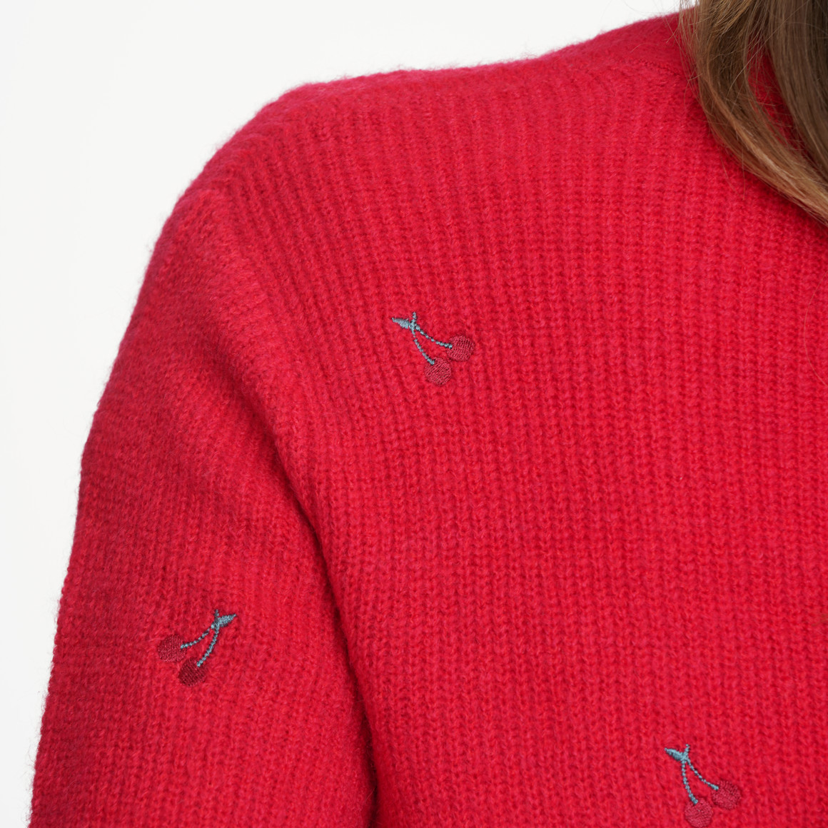 Damen Strickjacke mit Kirsch-Stickerei