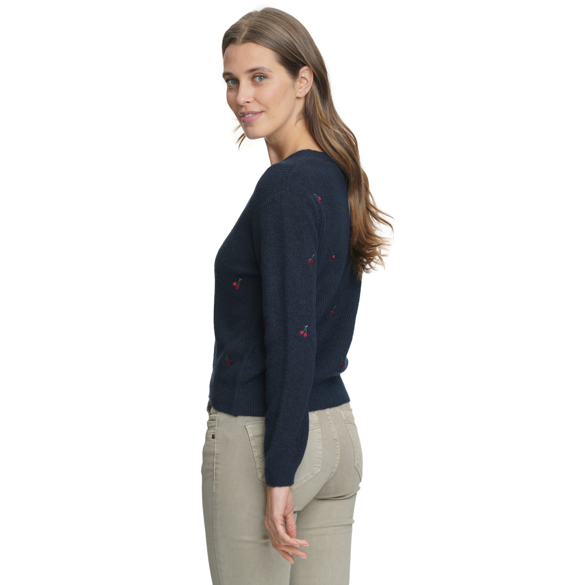Damen Strickjacke mit Kirsch-Stickerei