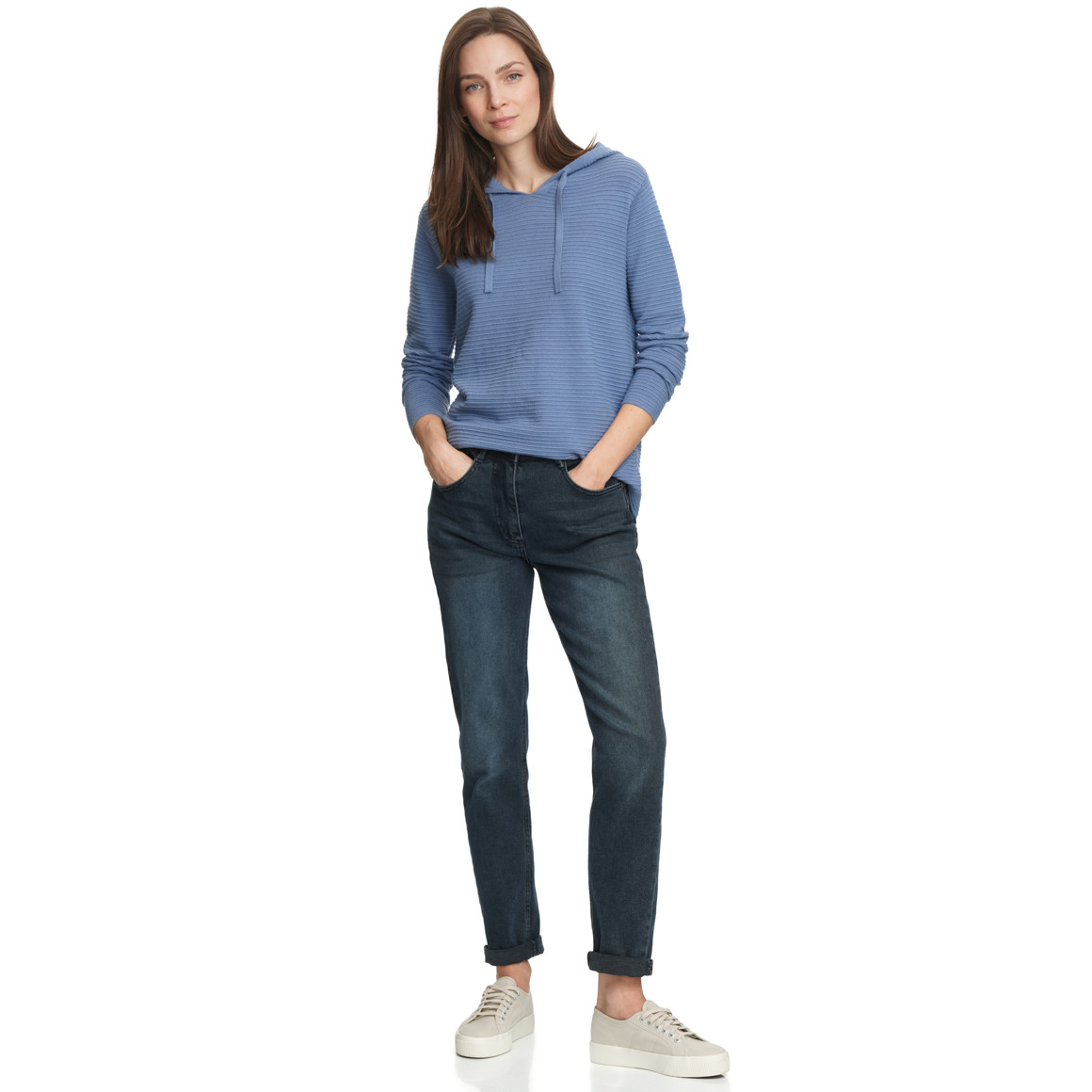 Damen Strickhoodie gerippt