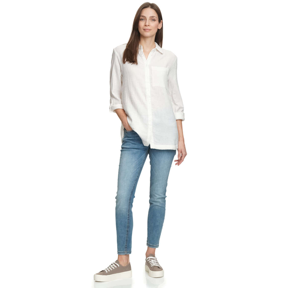 Damen Musselin-Bluse unifarben