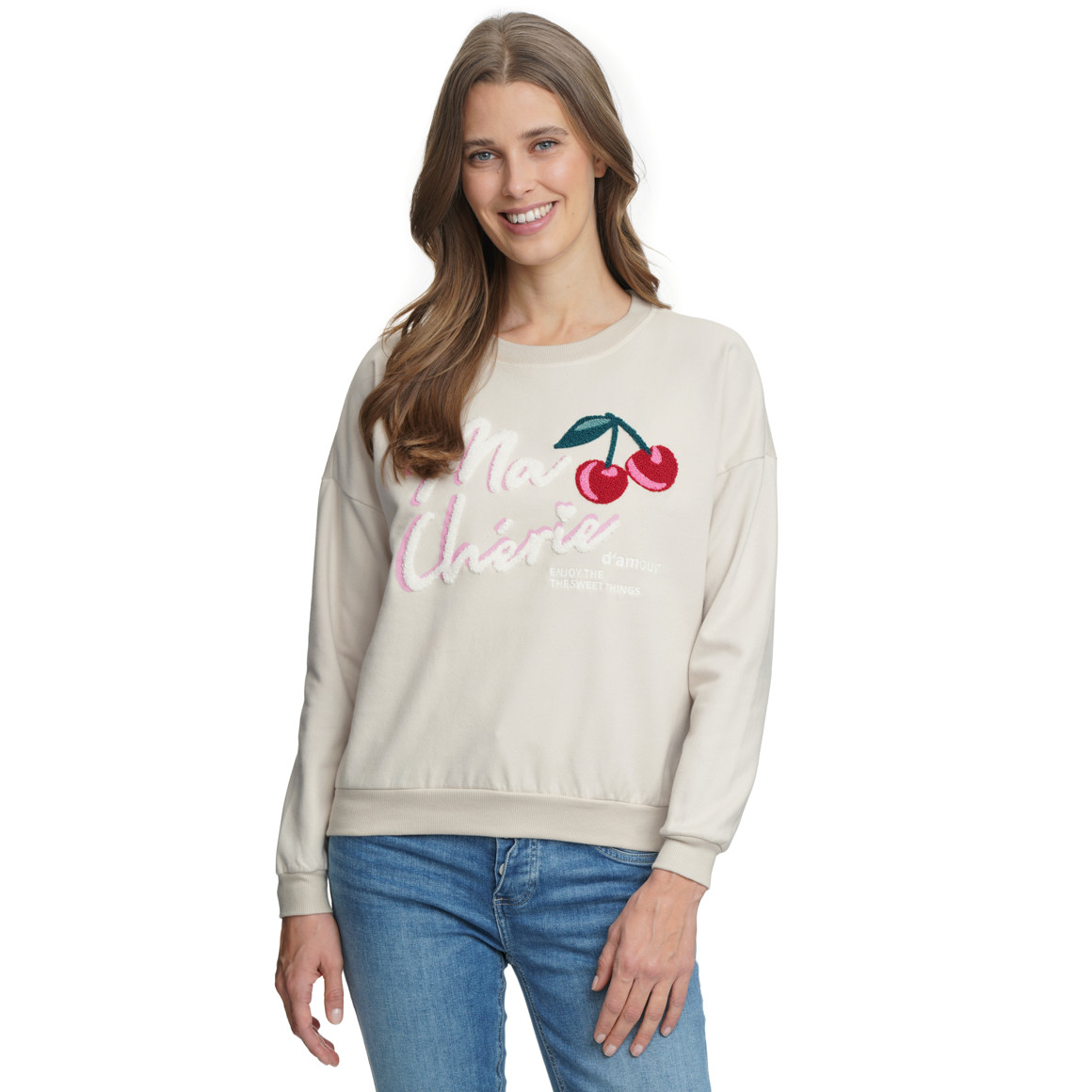 Damen Sweatshirt mit Frottee-Applikation