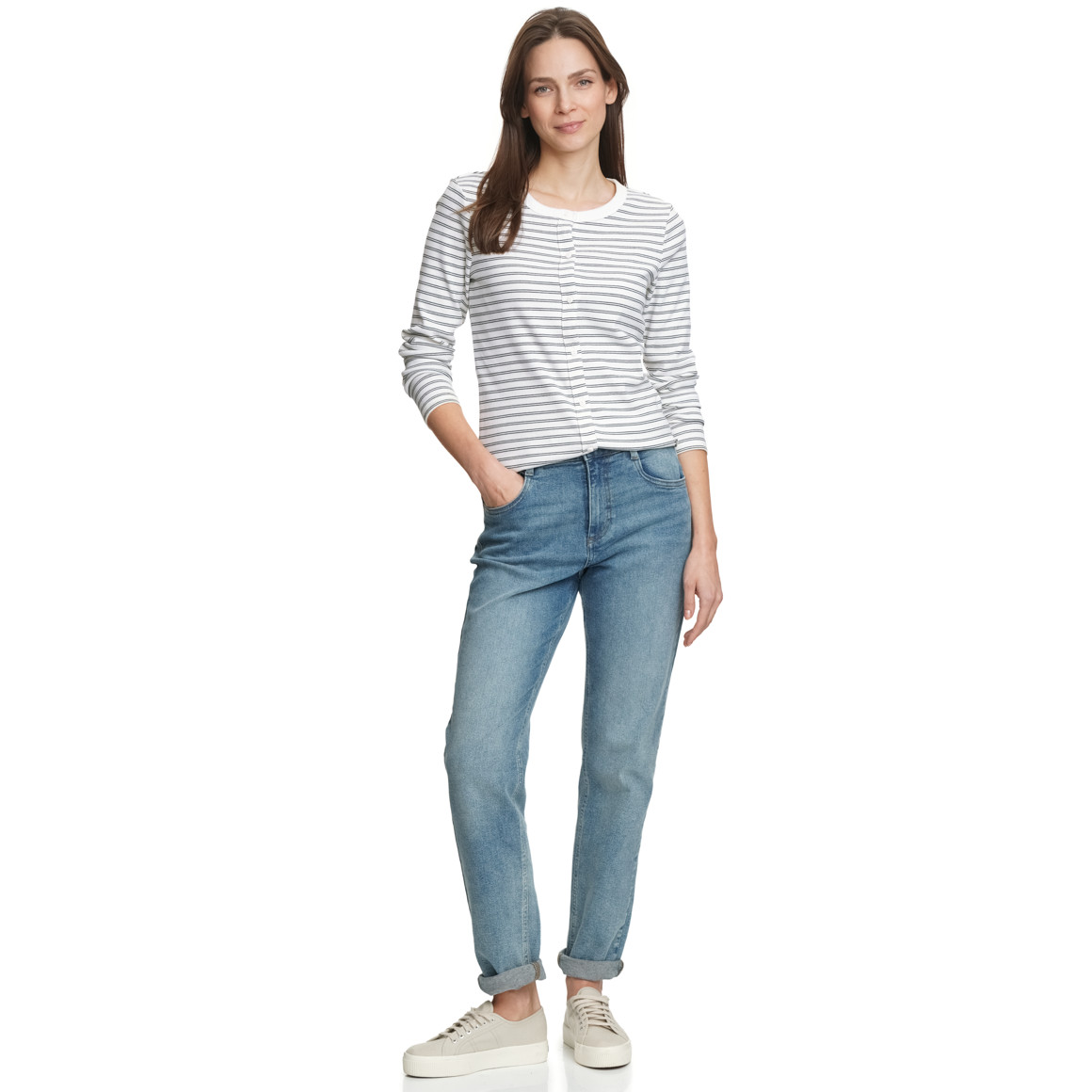 Damen Langarmshirt mit Knopfleiste
