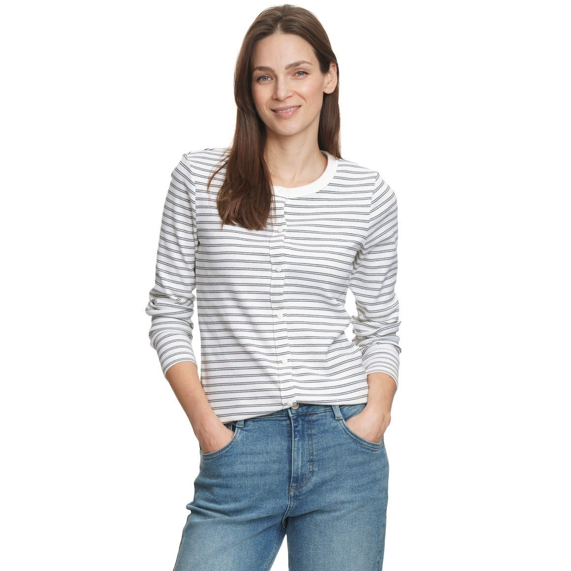 Damen Langarmshirt mit Knopfleiste
