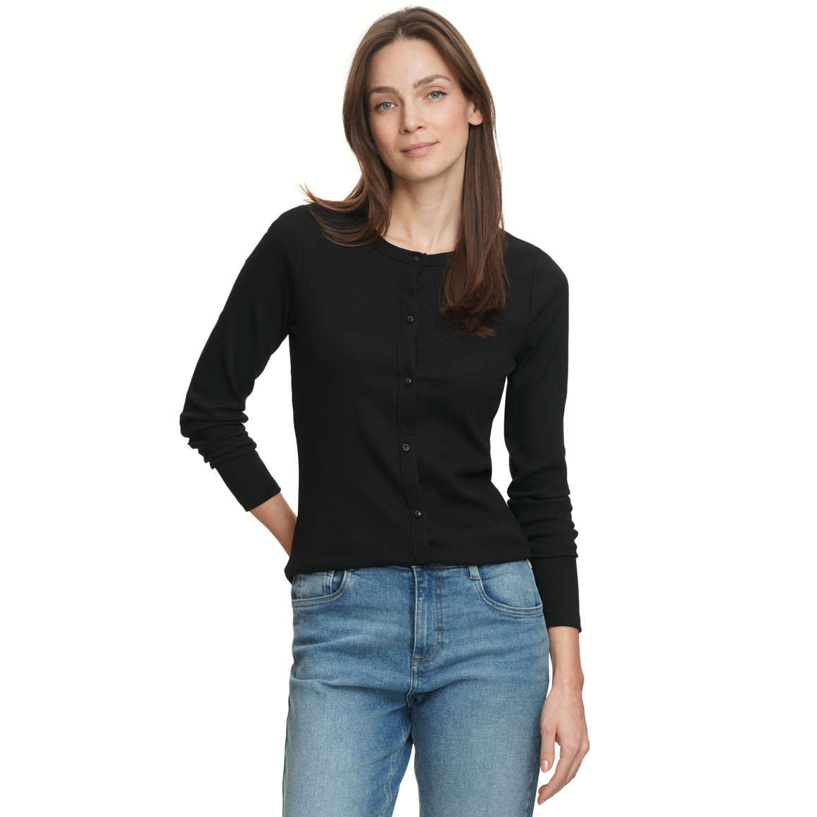 Damen Langarmshirt mit Knopfleiste