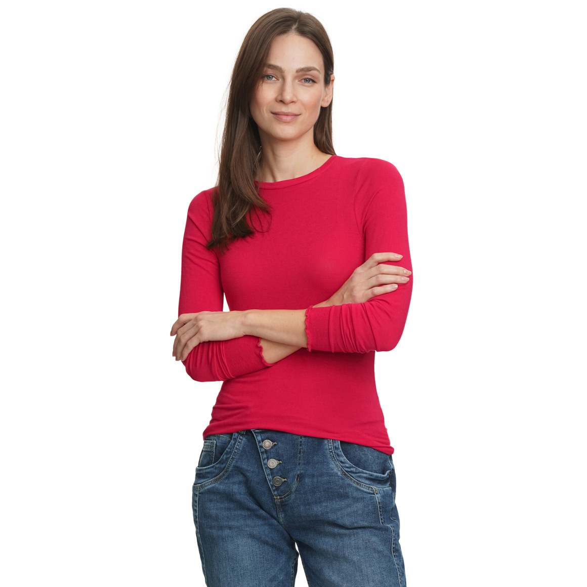 Damen Langarmshirt mit Wellenbündchen