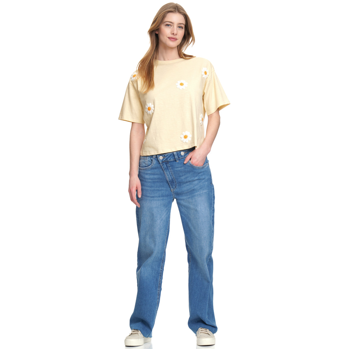 Damen Shirt mit Blumen-Applikation