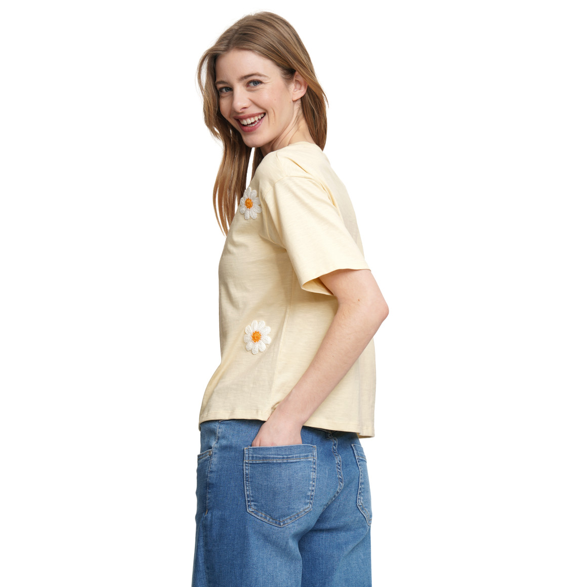Damen Shirt mit Blumen-Applikation