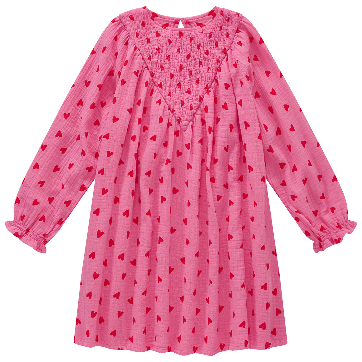 Mädchen Musselin-Kleid mit Herzchen-Print