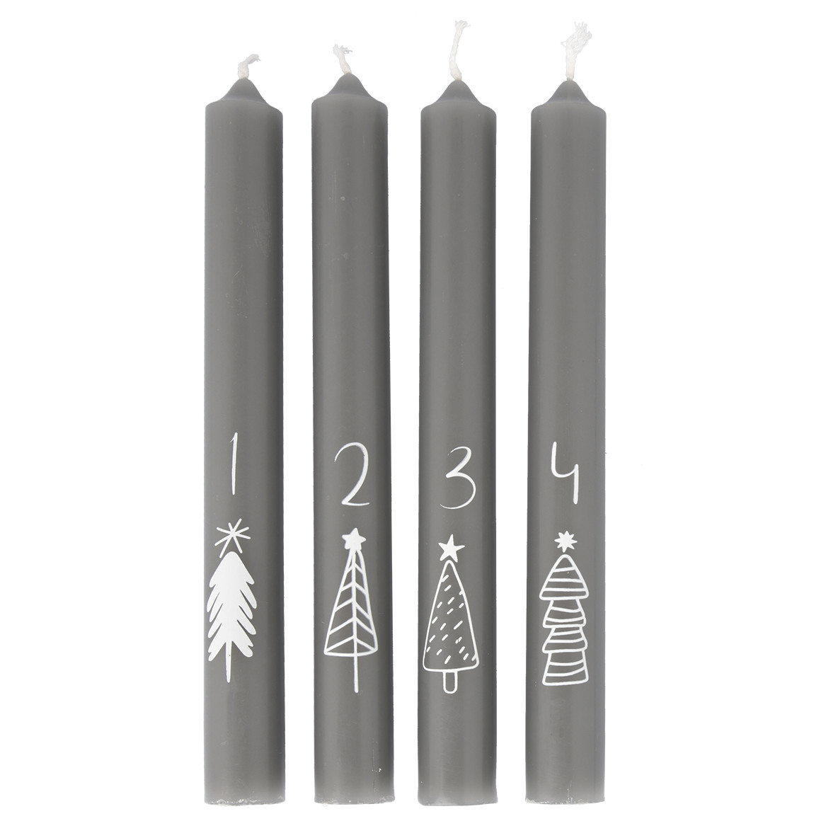 4 Stabkerzen im weihnachtlichen Design