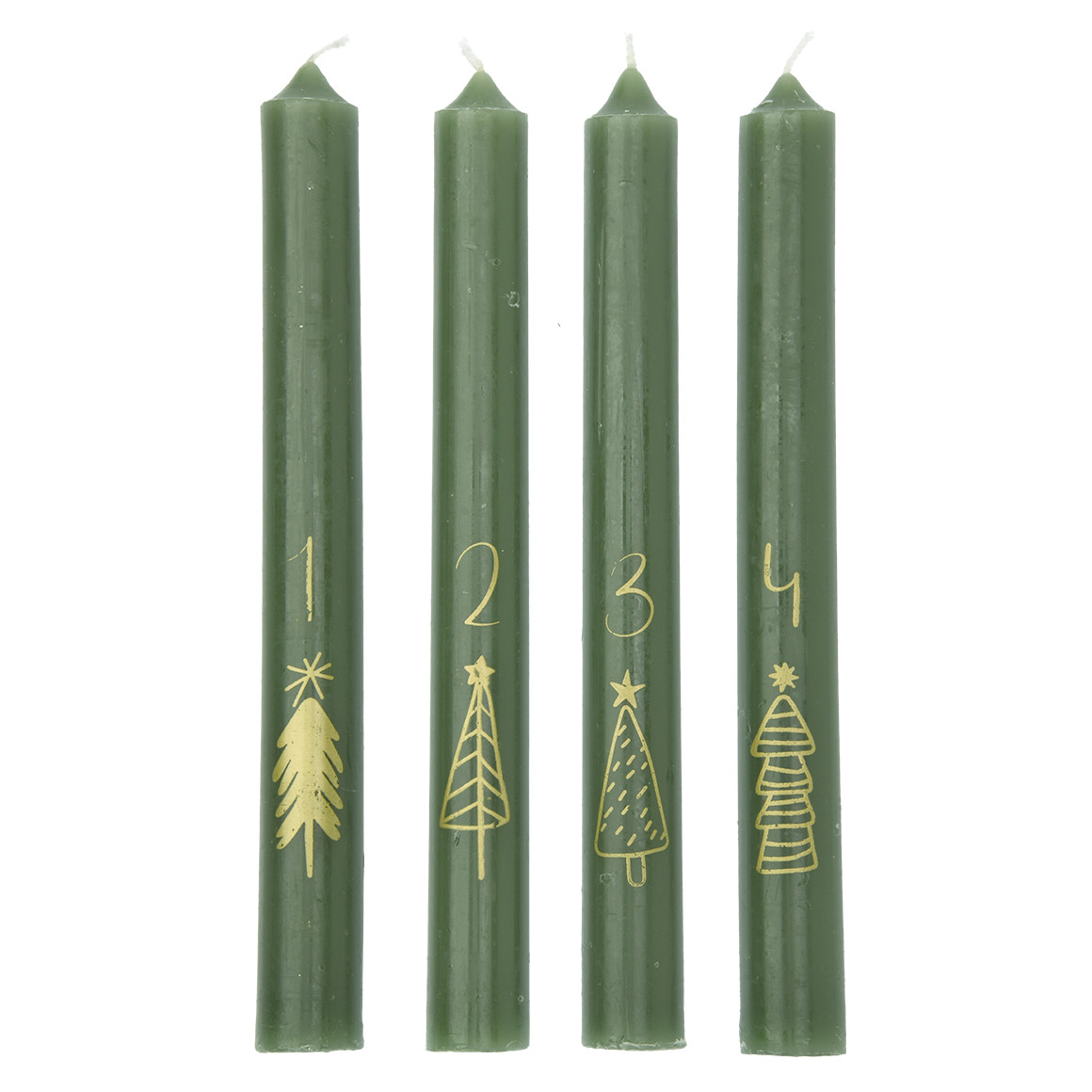 4 Stabkerzen im weihnachtlichen Design