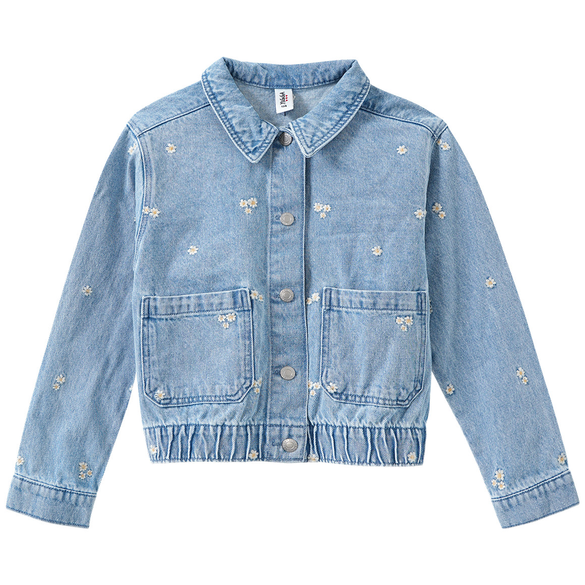 Meisjesjeansjack met bloemenstiksel