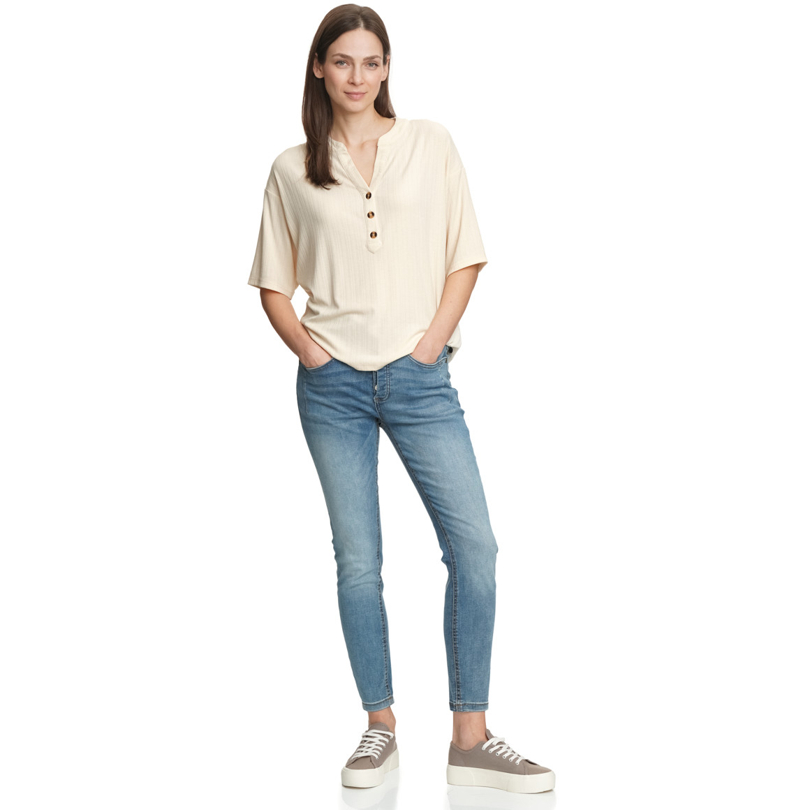 Damen T-Shirt mit Strukturstreifen