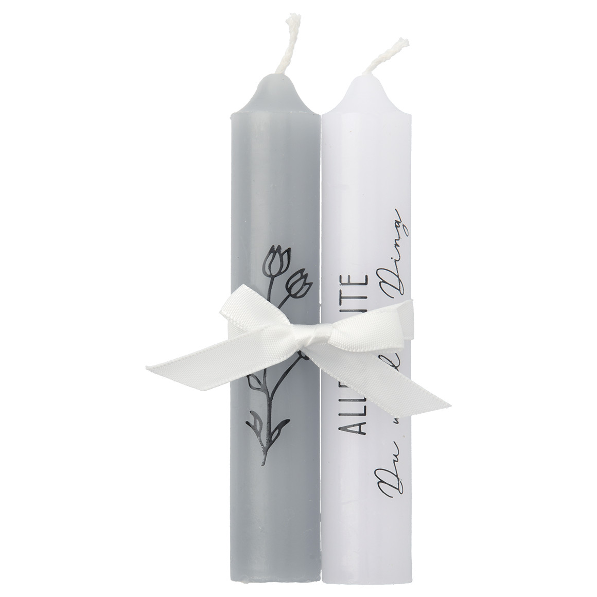 2 kleine Stabkerzen mit Spruch