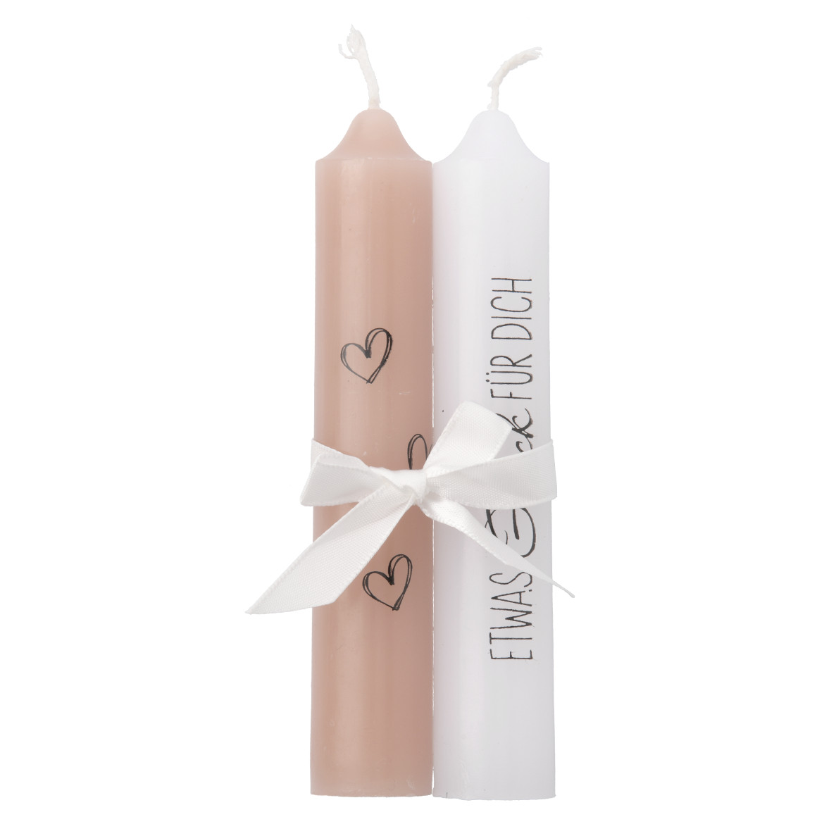 2 kleine Stabkerzen mit Spruch