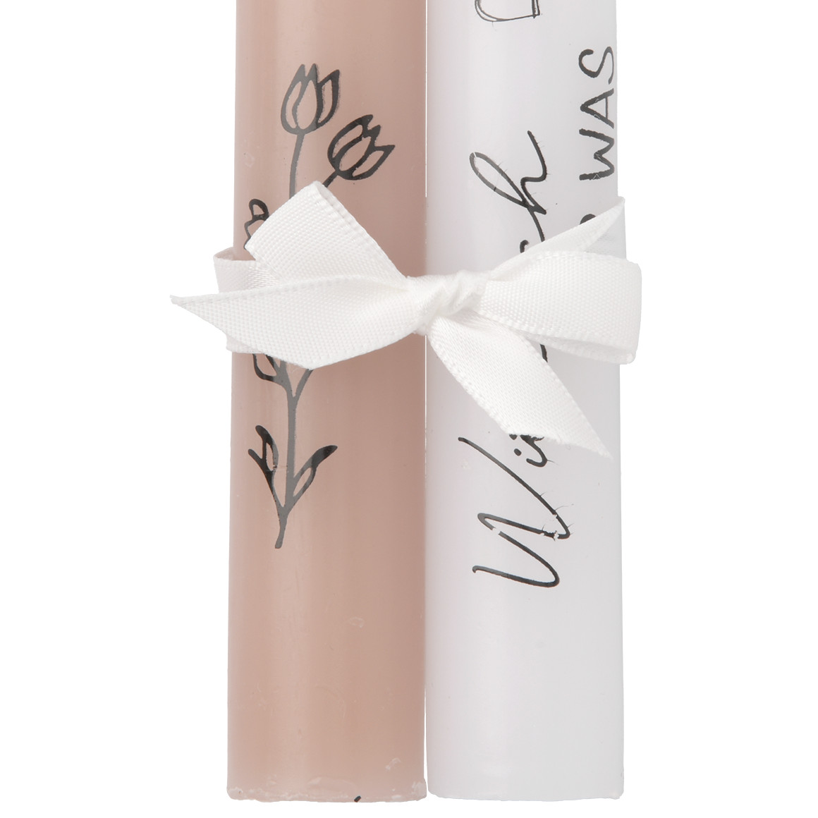 2 kleine Stabkerzen mit Spruch