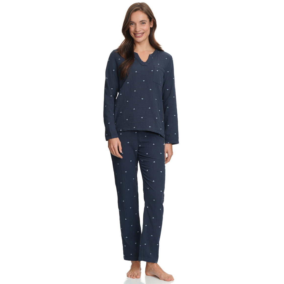 Damen Musselin-Schlafanzug mit Herzen allover