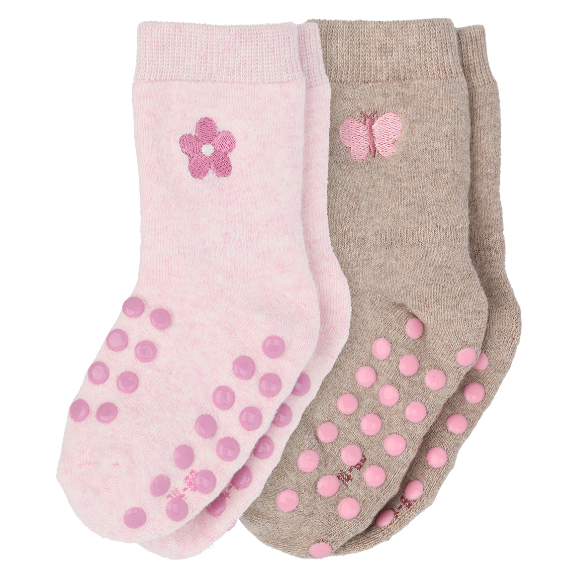 2 Paar Baby Krabbelsocken mit Stickerei