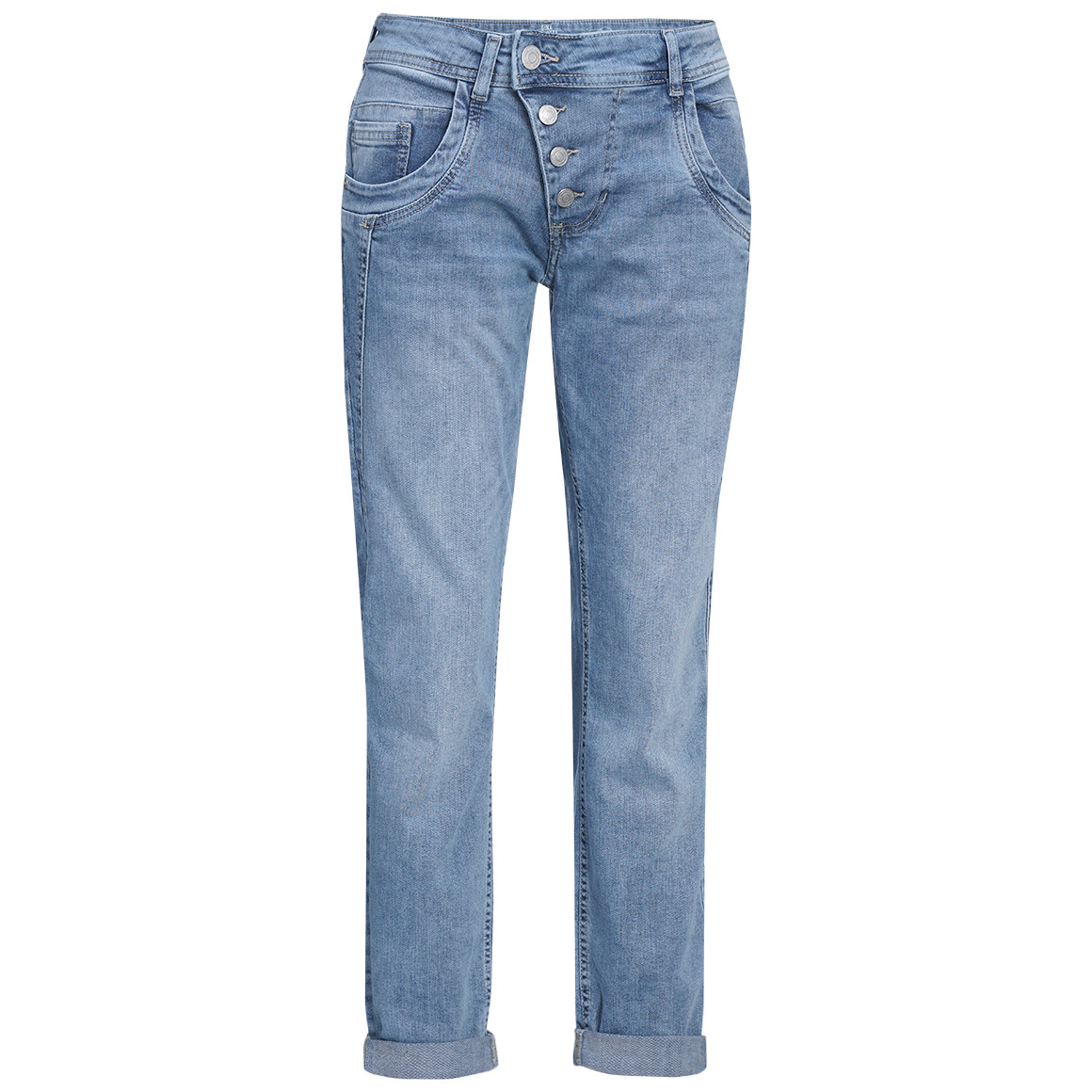 Damen Boyfriend-Jeans mit schrägen Knöpfen