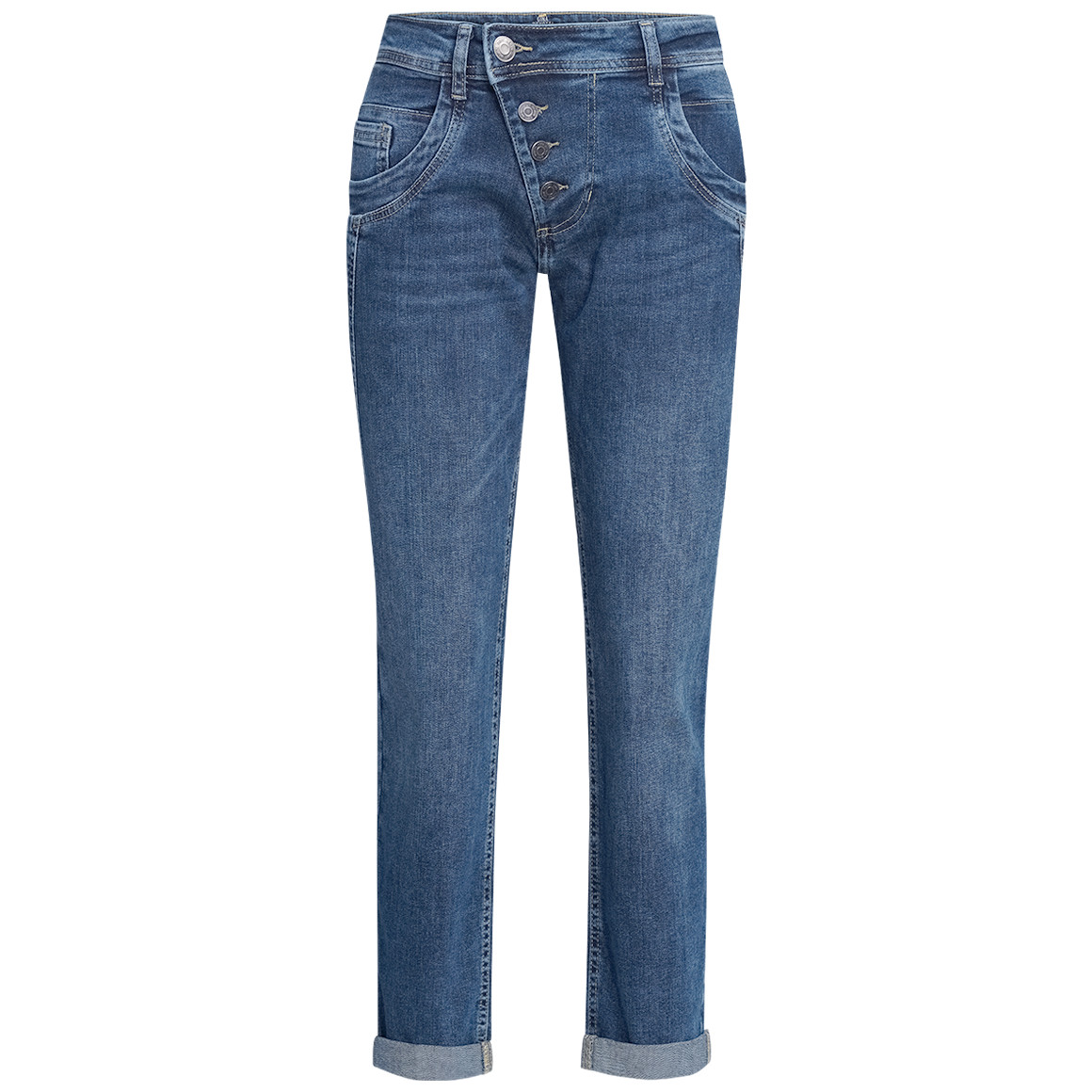 Damen Boyfriend-Jeans mit schrägen Knöpfen