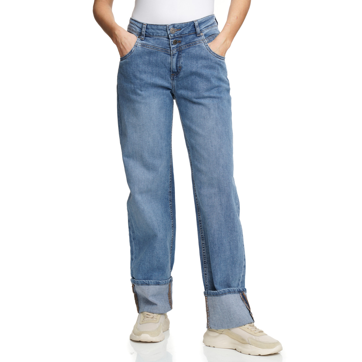 Damen Straight-Jeans mit breitem Umschlag