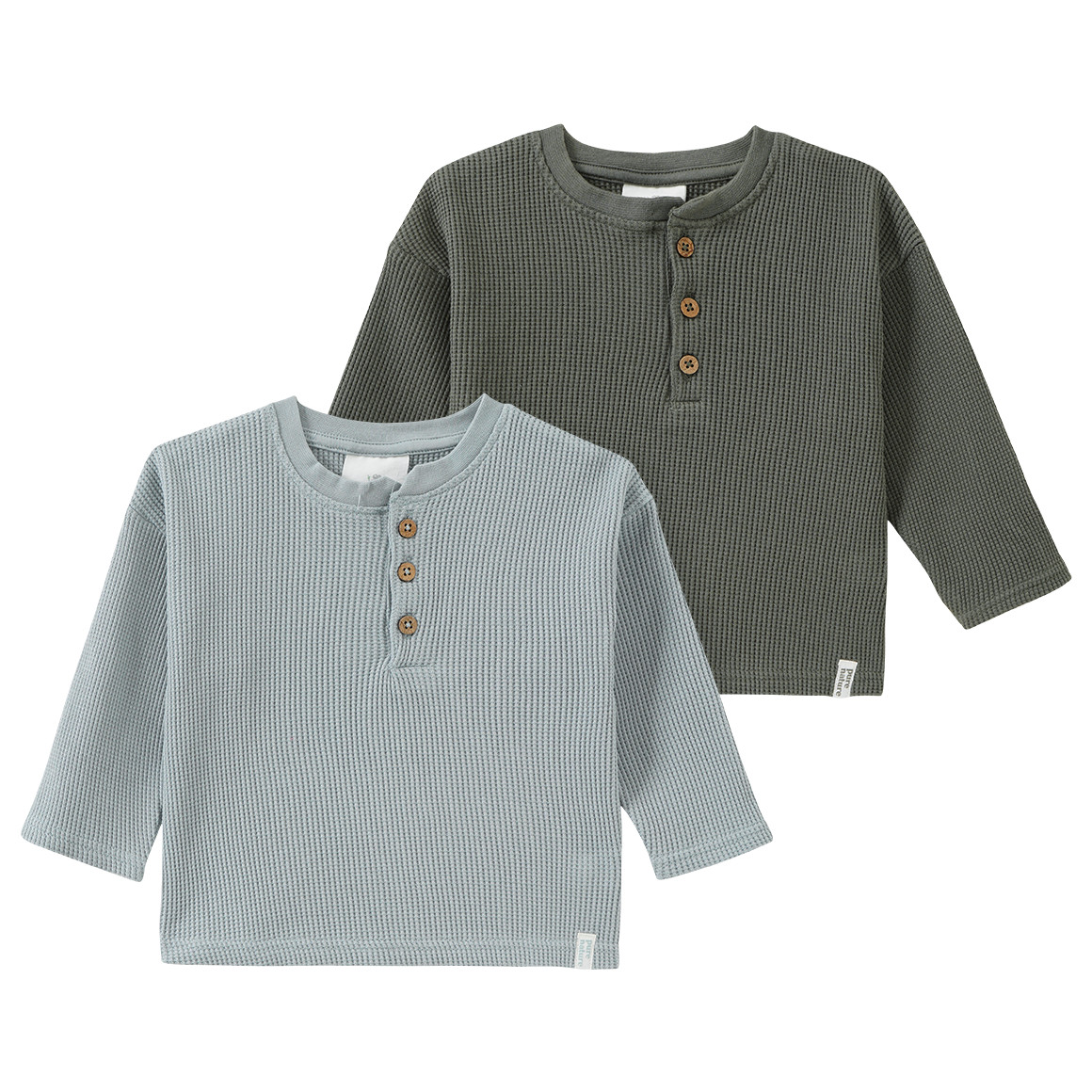 2 Baby Langarmshirts aus Waffel-Piqué