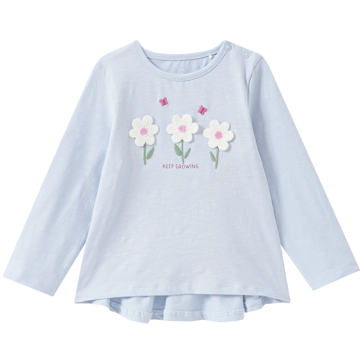 Babyshirt met lange mouwen met bloemenstiksel