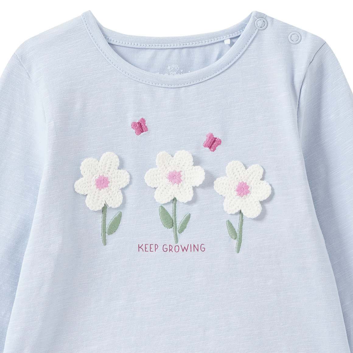 Babyshirt met lange mouwen met bloemenstiksel
